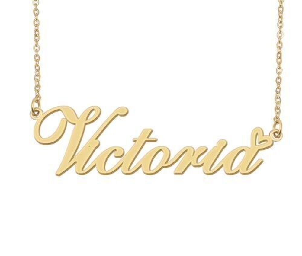 8049 Victoria Name Necklace Heart Charm Pendant 18k Gold Plated Stainless